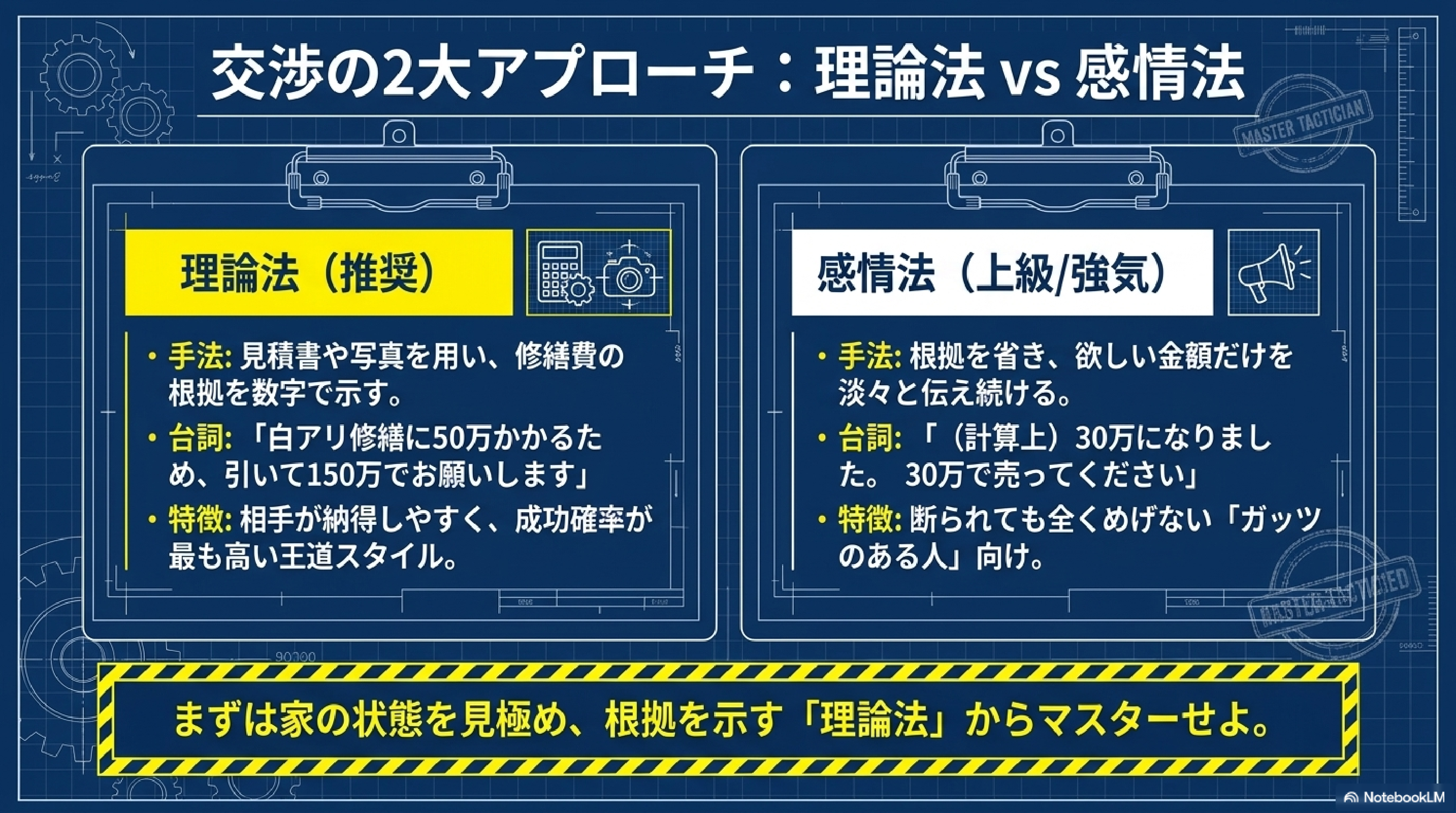 交渉の2大アプローチ:理論法(推奨)と感情法(上級・強気)の比較